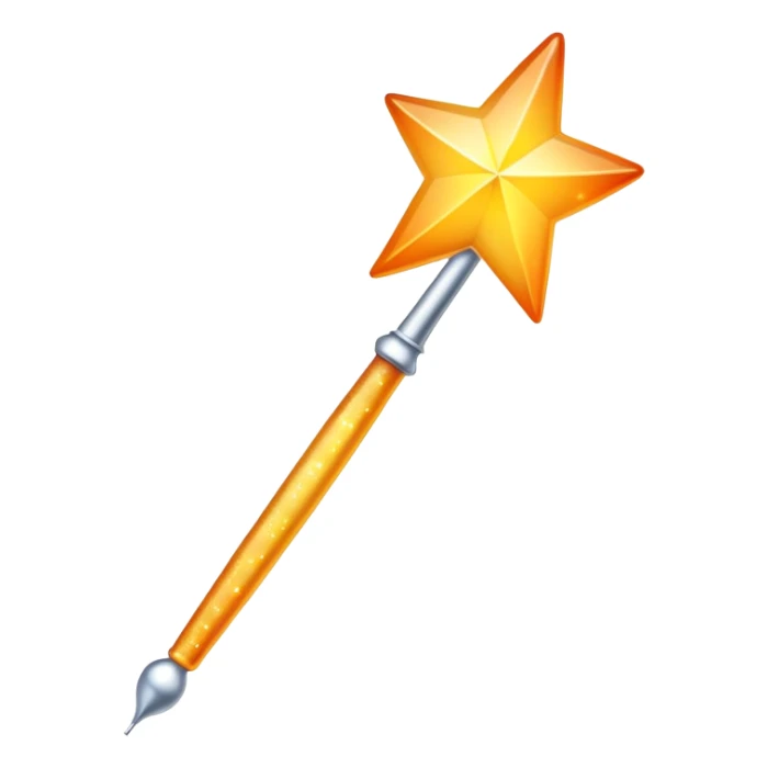 Classic magic wand like Apple's emoji but with yellow stars featuring a smooth yellow-to-orange gradient, sparkly magical effect sticker