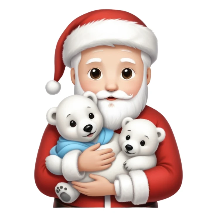 Santa sitting and holding baby polar bear  sticker