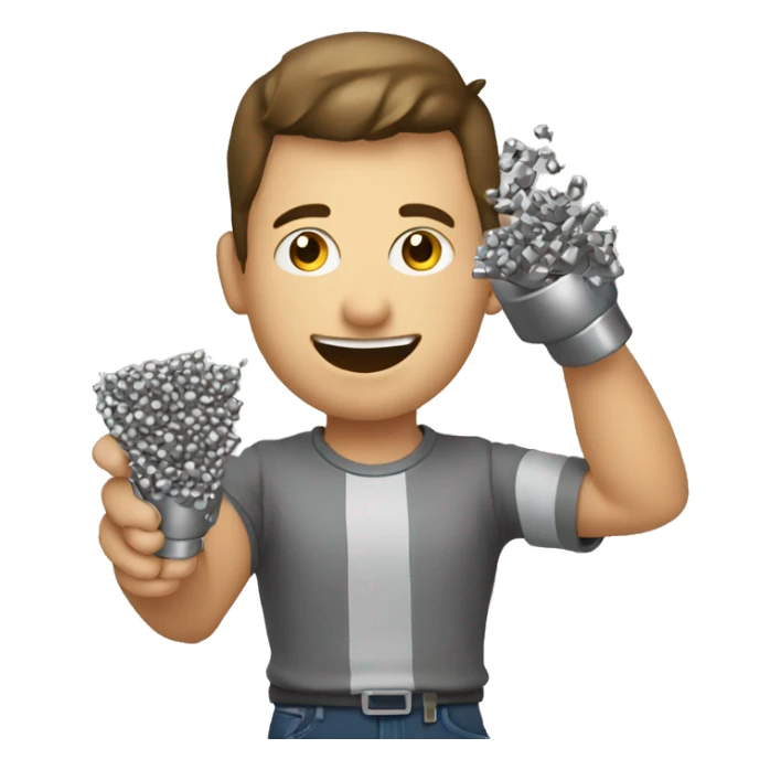 young man with a hand held L shaped metal device that launches metal pellets  sticker