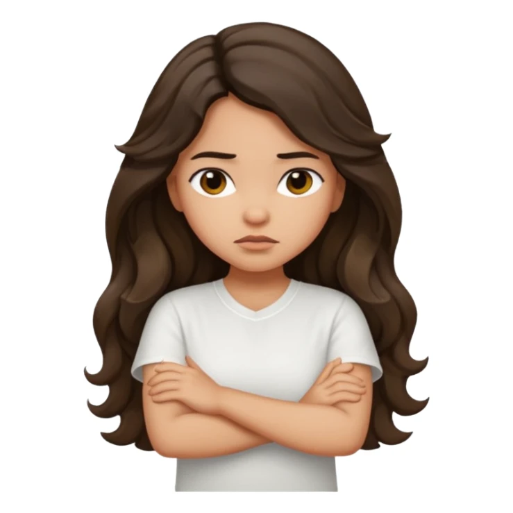 Hispanic light tan girl with long dark wavy hair with arms folded and slightly pouting sticker