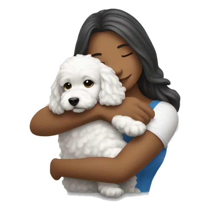 Long hair woman hugging her bichon puppy sticker