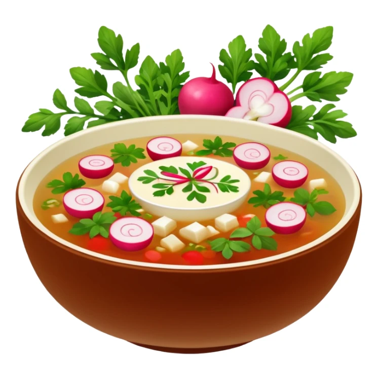 Russian okroshka cold soup with kvass in a bowl sticker