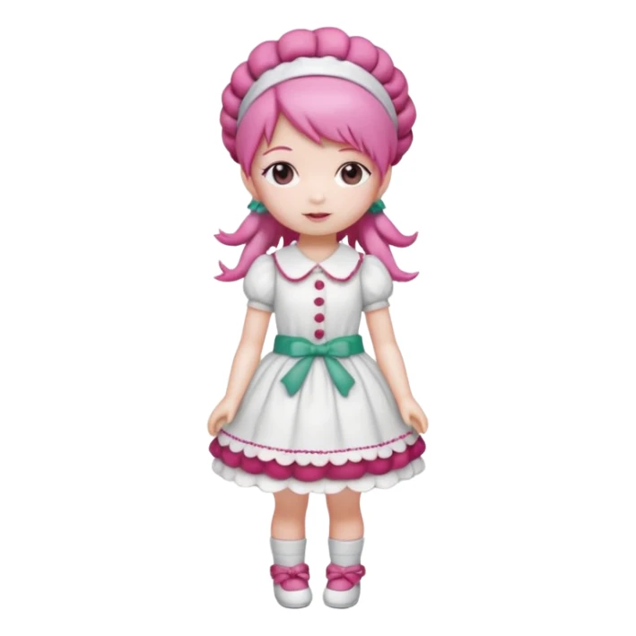 Isolated detaile illustration incredibly raspberry torte doll figurine full body with pink hair and a raspberry hairband sticker