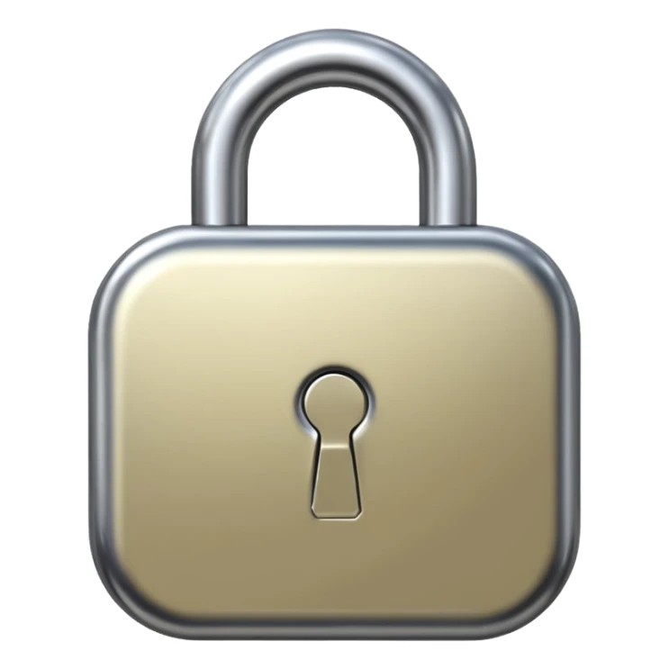 Chrome silver lock emoji, iOS emoji style, smooth metallic surface, rounded edges, reflective highlights, minimalistic sticker