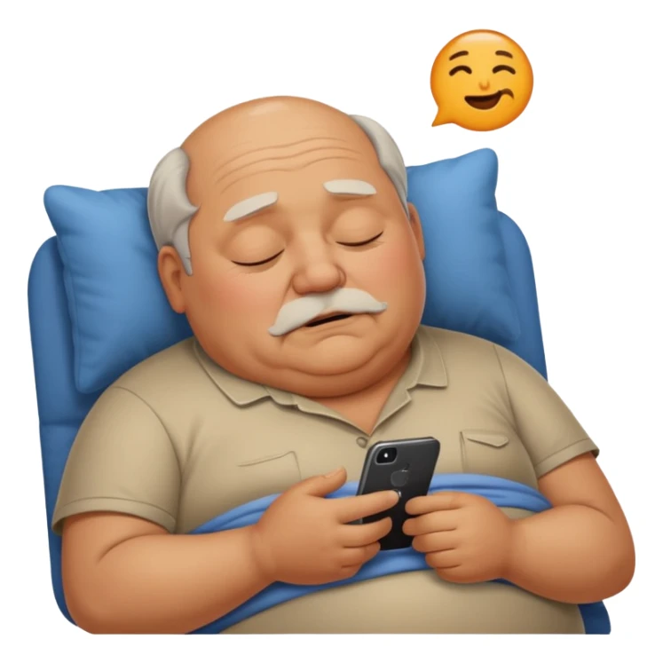 Sitting Fat old man sleeping while holding his phone  sticker