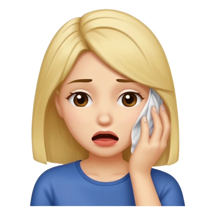 Shy and embarrassed wiping hair out of face biting lip sticker