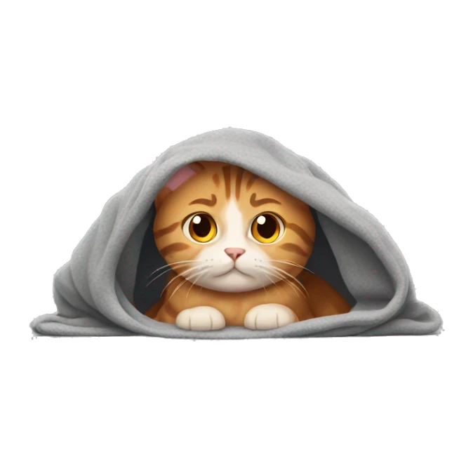 Cozy ginger girl in blanket with gray tabby cat sticker