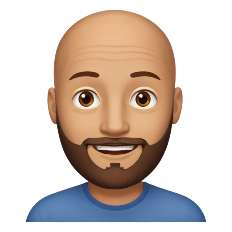 man, bald hair, brown eyes, full beard, smiling sticker