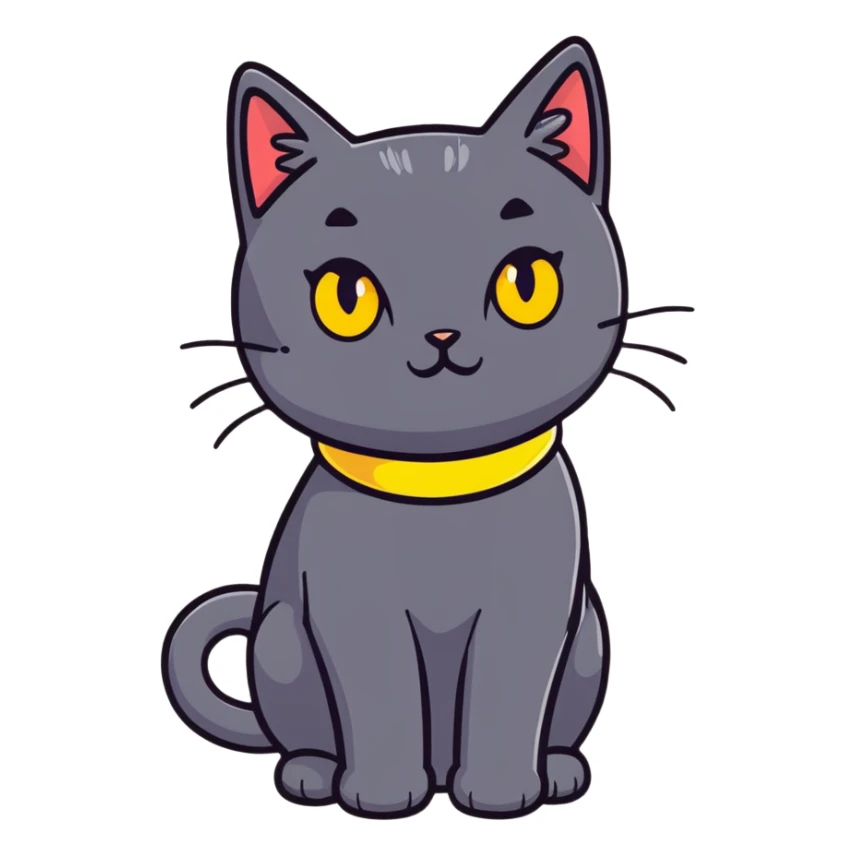 A black cat with yellow eyes and all  black with a bow collar with a little white patch on its chest ￼ ￼ sticker