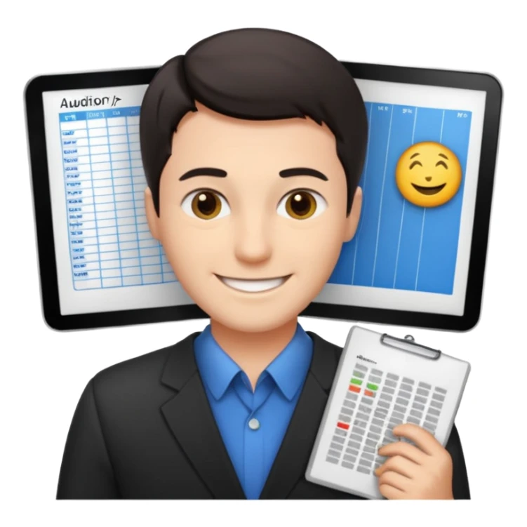 smile male dark short hair auditor with spreadsheet emoji sticker
