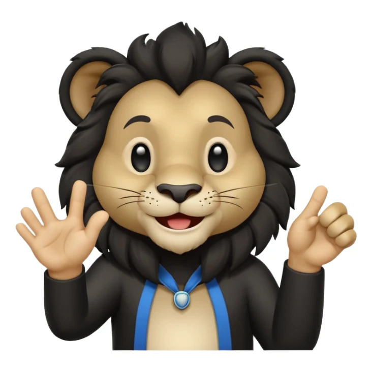 A cute black lion emoji in WhatsApp style, smiling and facing forward, making an OK hand gesture with his right hand and winking one eye. Flat design, soft gradients, rounded shapes, friendly expression, high contrast, clean vector look, centered on a transparent background. sticker