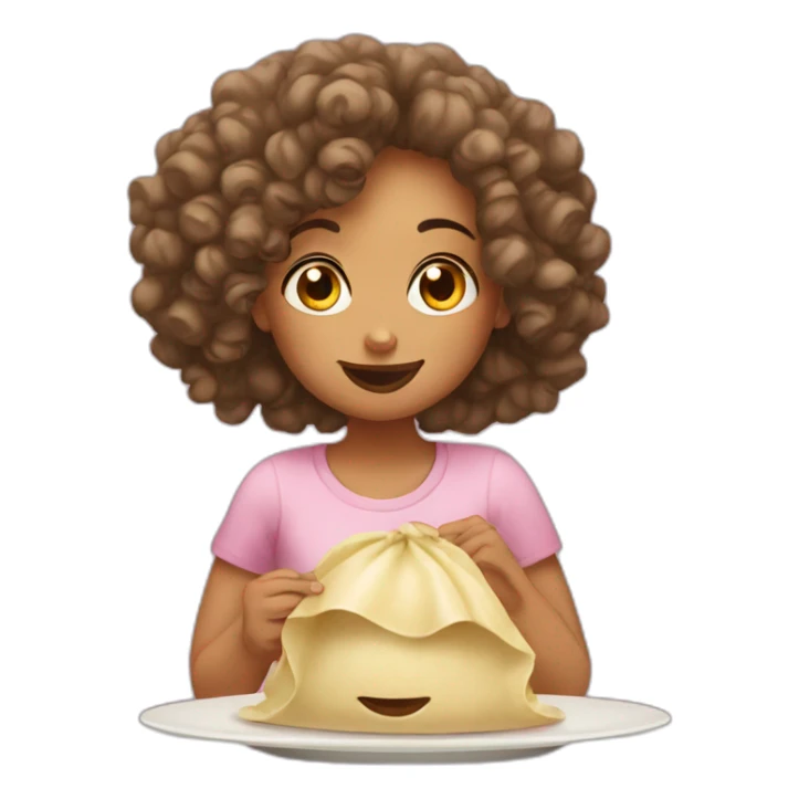 Curly girl eating big dumpling sticker