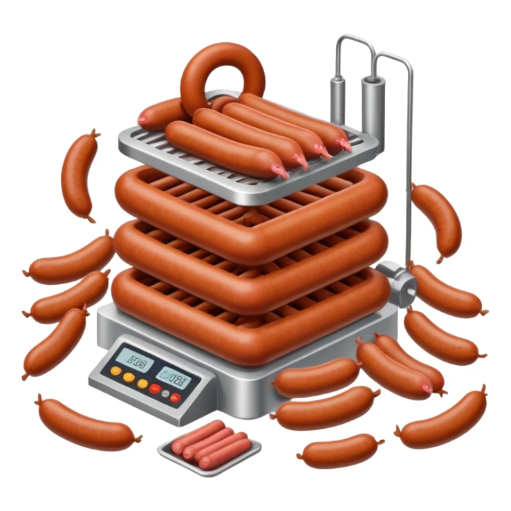 sausage factory with meat processing equipment and sausages sticker