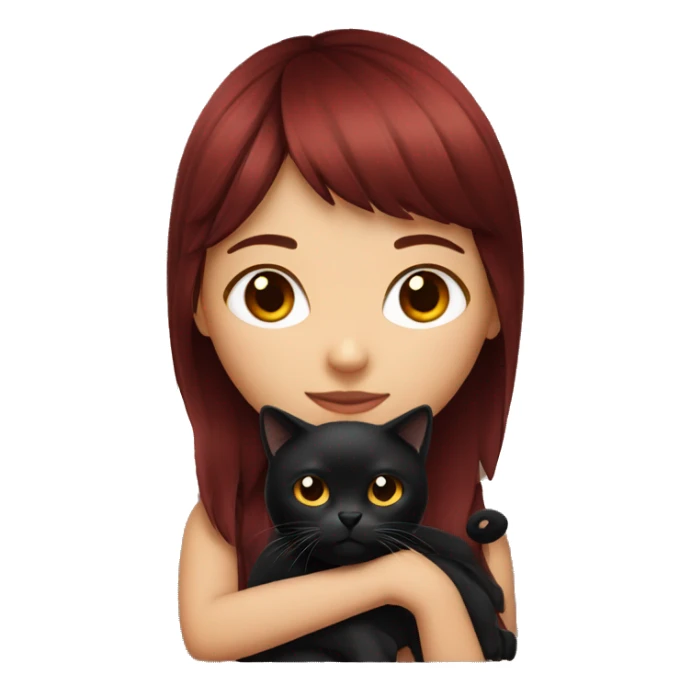 Dark red hair Mexican girl with bangs holding her black cat sticker