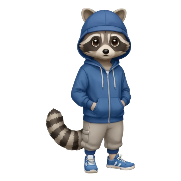 Crear un mapache con líneas que tenga sudadera gorra y zapatillas en varias poses sticker