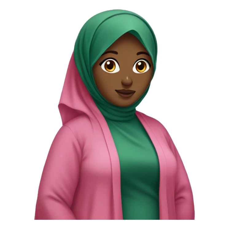 Black chubby Hijabi in pink abaya and green hijab standing sticker