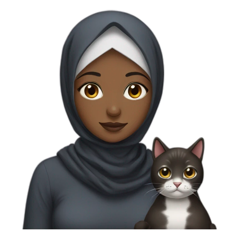 Black hijab girl with a brow hijab and her cat sticker