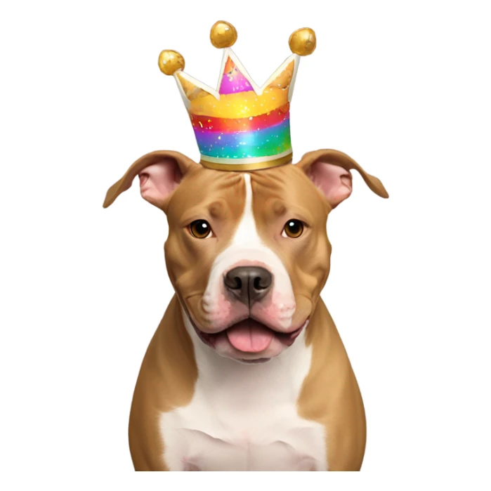 Tan and white pitbull wearing birthday crown  sticker