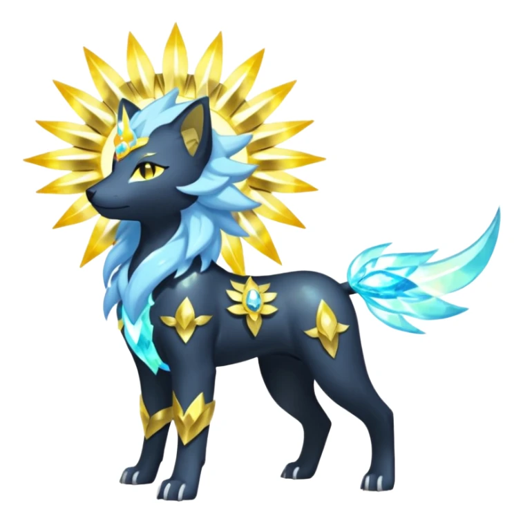Shiny sparkly gembond auroral boreal Solarpunk solar aesthetic shiny glowing divine lighting glimmering shimmering Amaura-Solgaleo-Luxray-Trico-fusion (full body) sticker