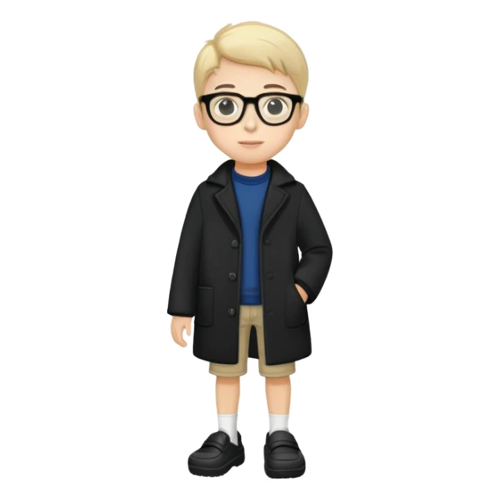 boy with glasses, short height, wearing crocs and a black coat sticker