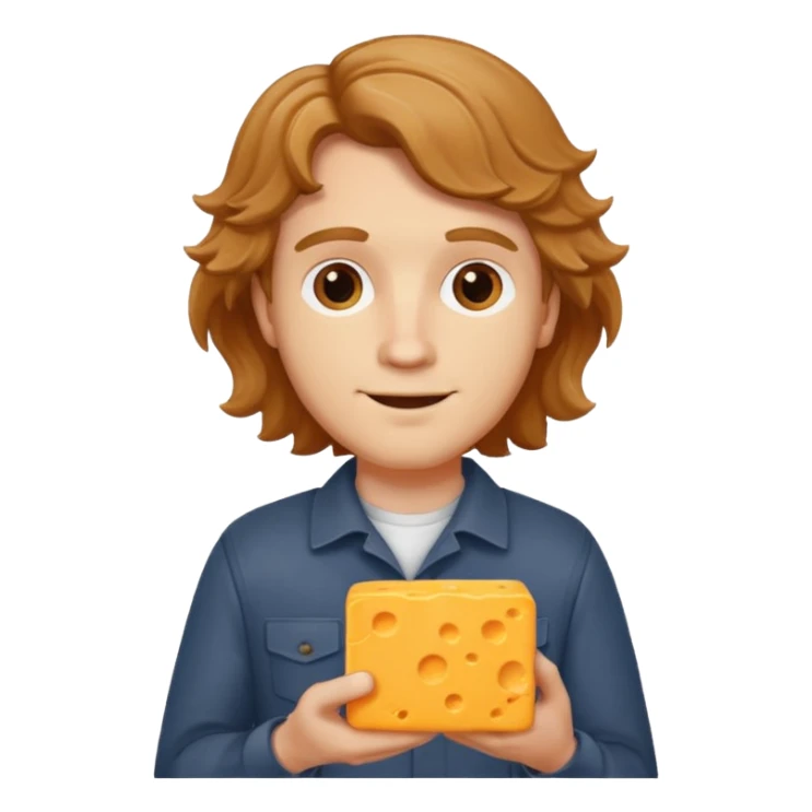white guy with light brown wavy hair cheddar cheese sticker