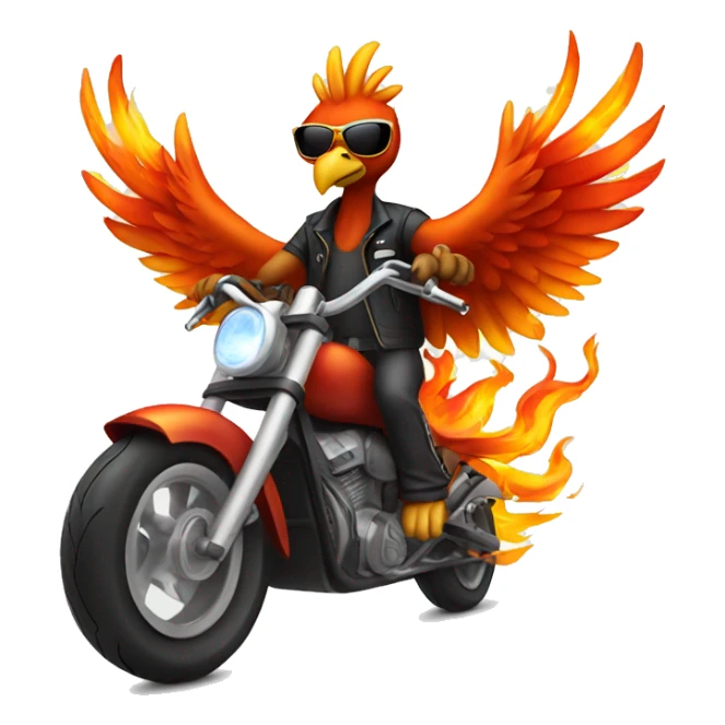 phoenix riding a motorcycle wearing sunglasses with flames  sticker