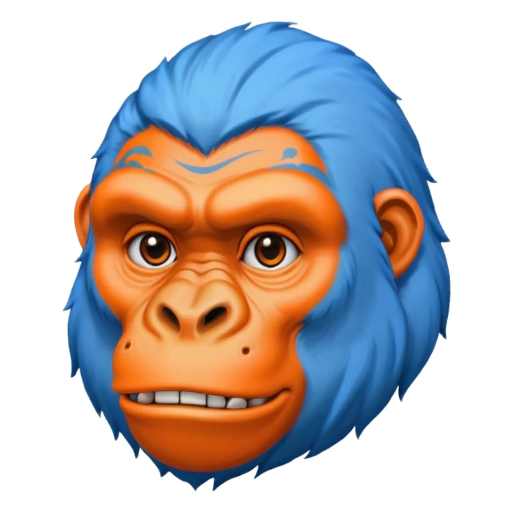 blue haired gorilla head with orange face tattoo lines, no text, facing slightly right sticker