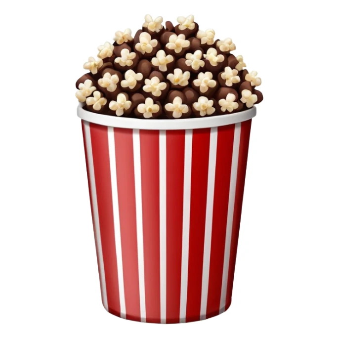 Chocolate popcorn in a paper jar with red and white vertical lines sticker