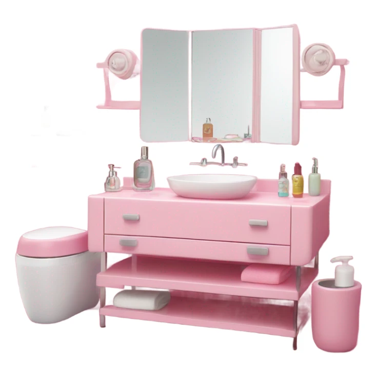 Pink bathroom counter with mirror and accessories  sticker