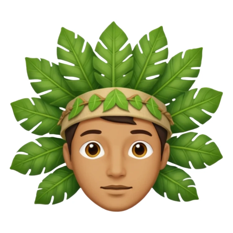 an man with jungle wearing a large leaf headgear bye  sticker