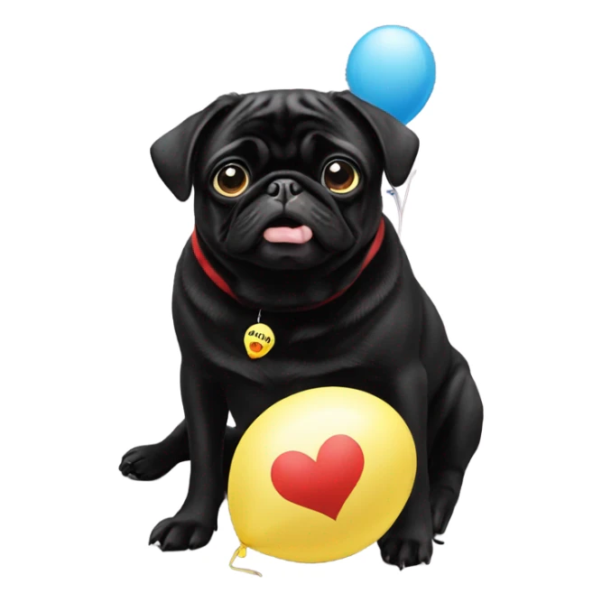 Black pug  and a ballon that says  “I’m sorry” sticker