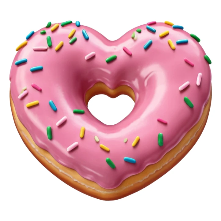 Realistic isolated heart shaped donut with pale pink frosting. sticker