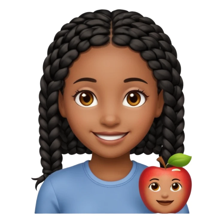 friendly black girl with neat black braids and expressive brown eyes, face only, Apple emoji style sticker