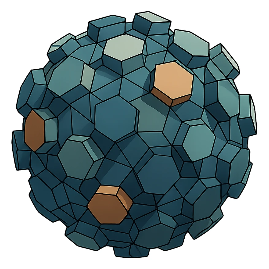 a sphere made of polygons, transparent wireframe, the hexagons are extruded to random heights all over the surface of the sphere, high degree of randomness sticker
