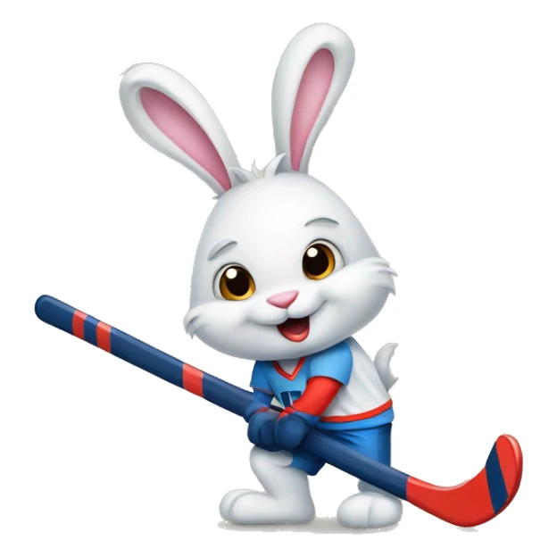 Bunny rabbit with hockey stick and puck sticker