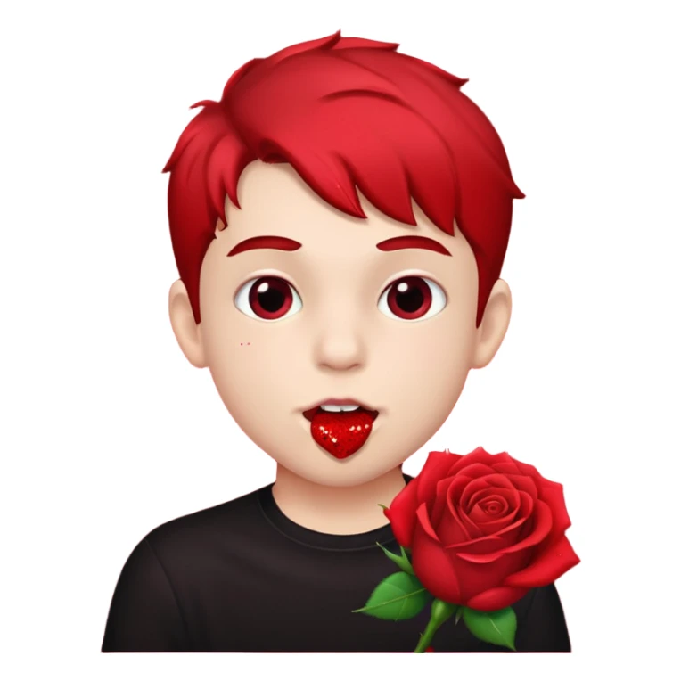 red glitter naughty-looking boy biting a rose in his mouth sticker