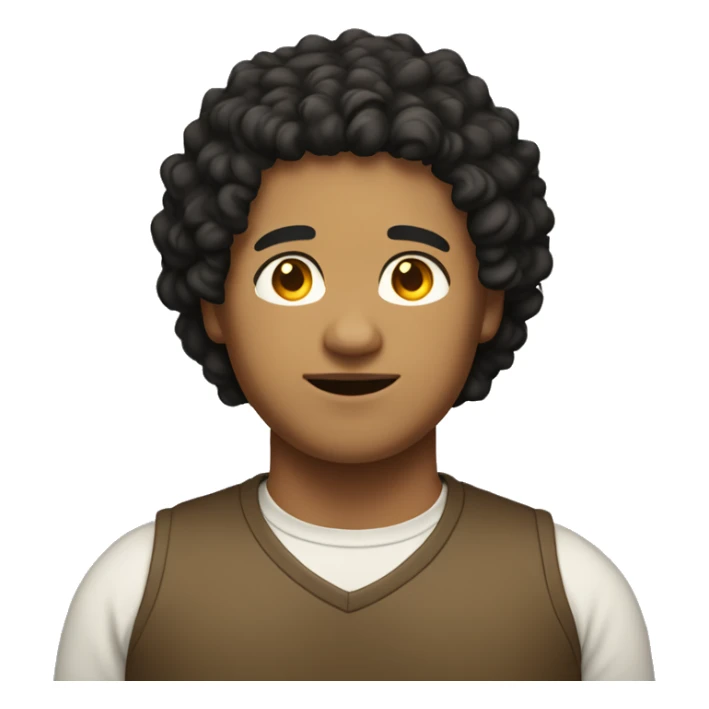 Brownish-yellow skin, overweight, young man, black curly hair. sticker