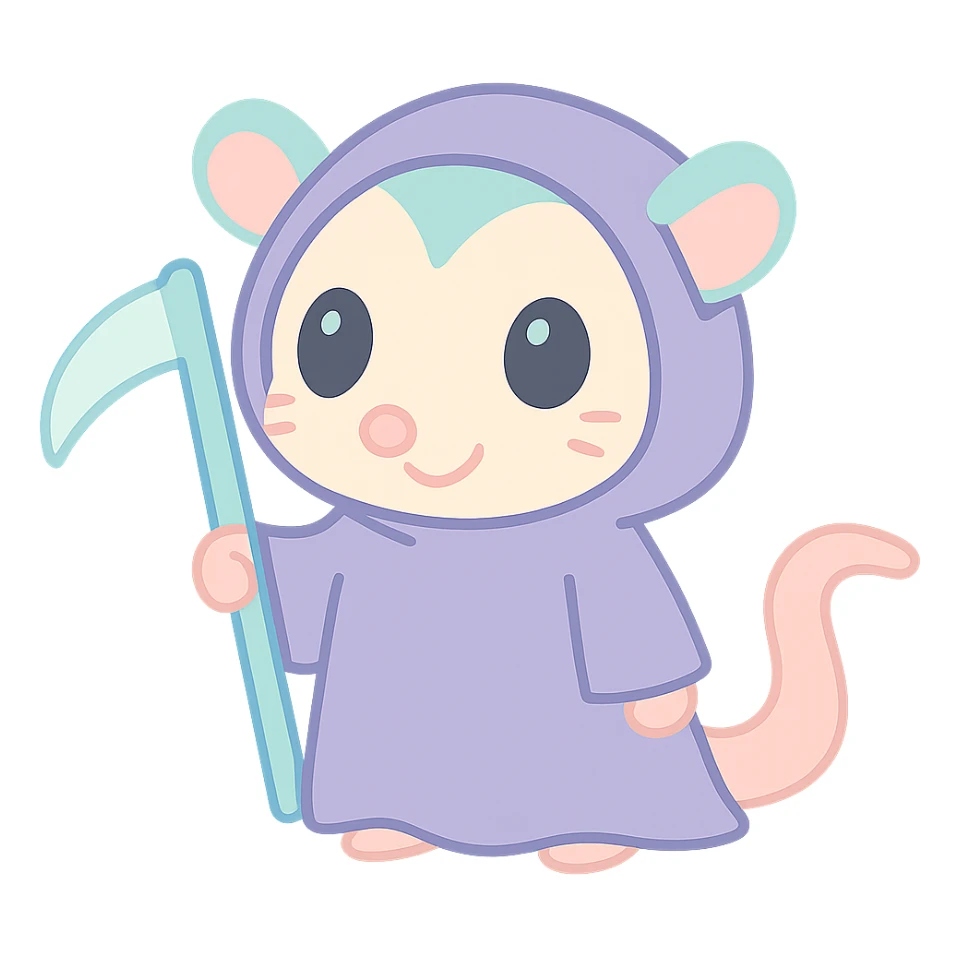 cute cartoon possum dressed up like a grim reaper sticker