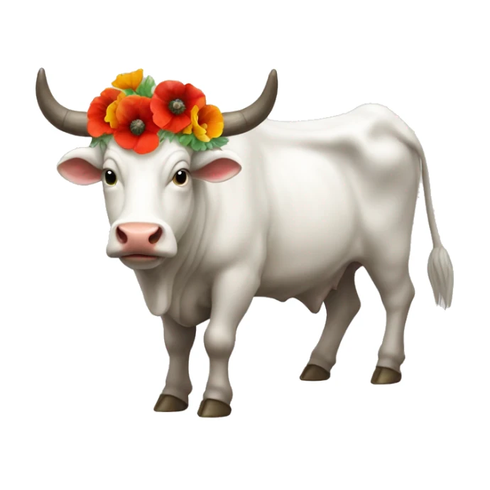 White divine ox with multicolor poppies on horns sticker