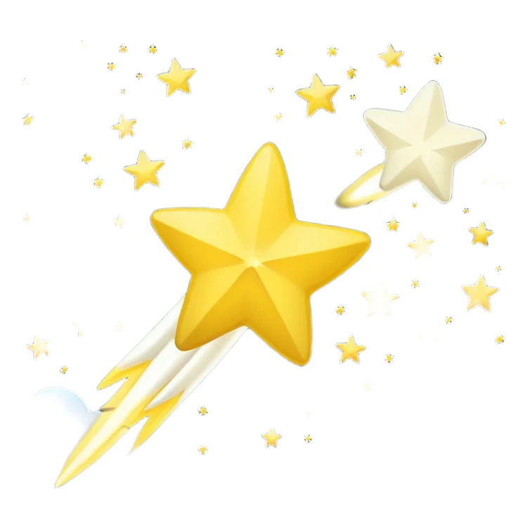 Generate a high-quality image of a shooting star streaking across the night sky, bright glowing yellow and white tail, realistic shading and lighting, no facial features, no brand markings, simple dark background, high-resolution.
 sticker