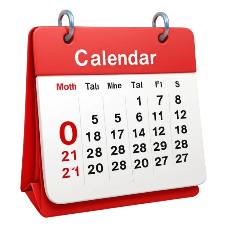 minimalistic Apple-style emoji icon of a calendar in 3D perspective, single date number centered, no text or month name, soft shadows, realistic glossy material, subtle depth, high-resolution, modern flat 3D design sticker
