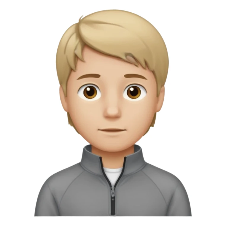 boy with dark blonde hair middle part with a quarter zip and a ' overhemd' underneath sticker