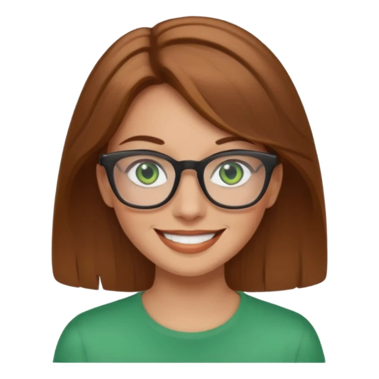 light brown hair woman with green eyes and glasses smiling sticker