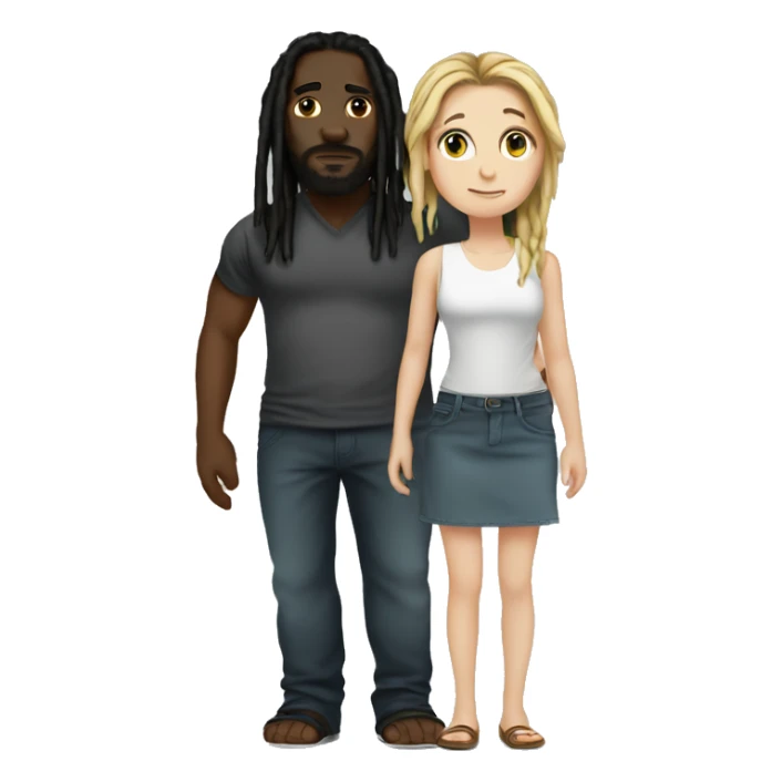 Short white girl standing with tall black dude with dreads sticker