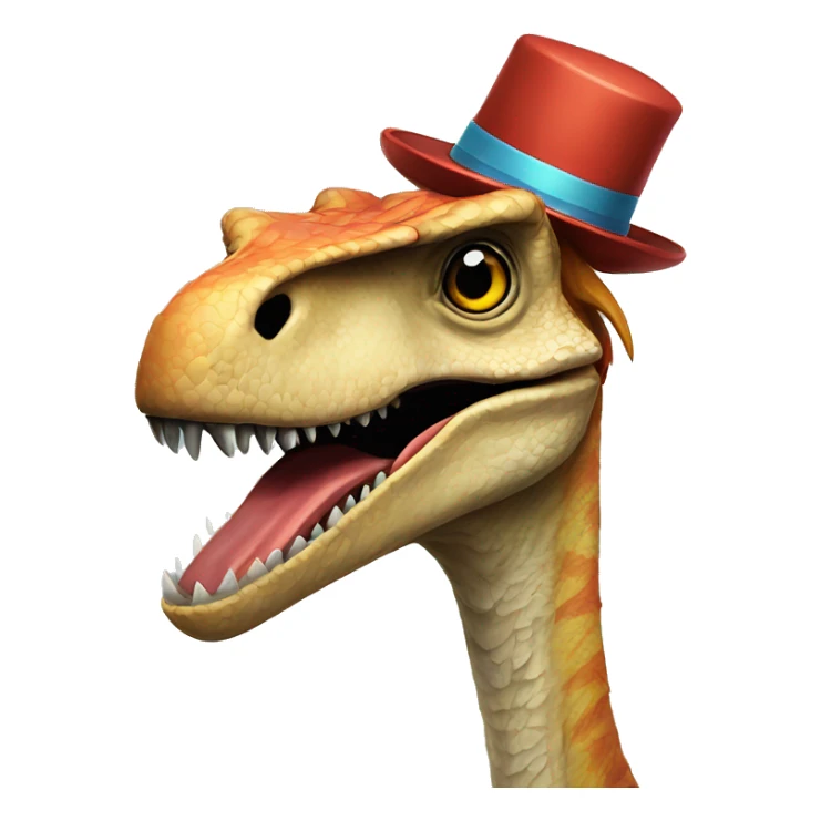 A Velociraptor wearing a party hat and blowing a tiny kazoo sticker