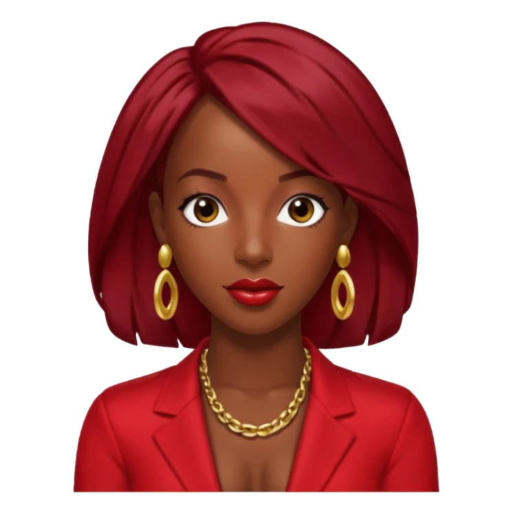 Kelly Rowland with dark red hair, red outfit sticker