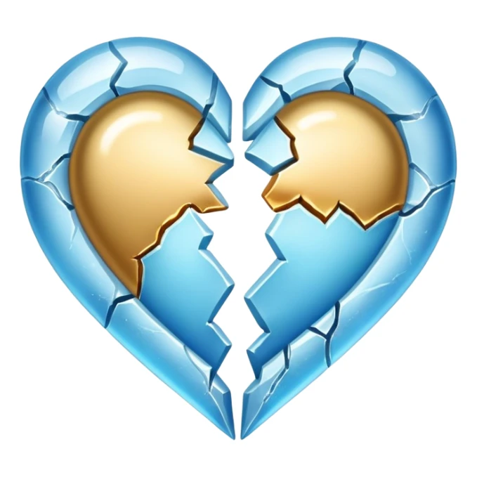 heart cracked in half, one half frozen, one half golden sticker