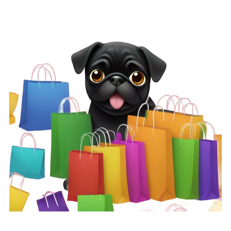 Black pug with many shopping bags sticker