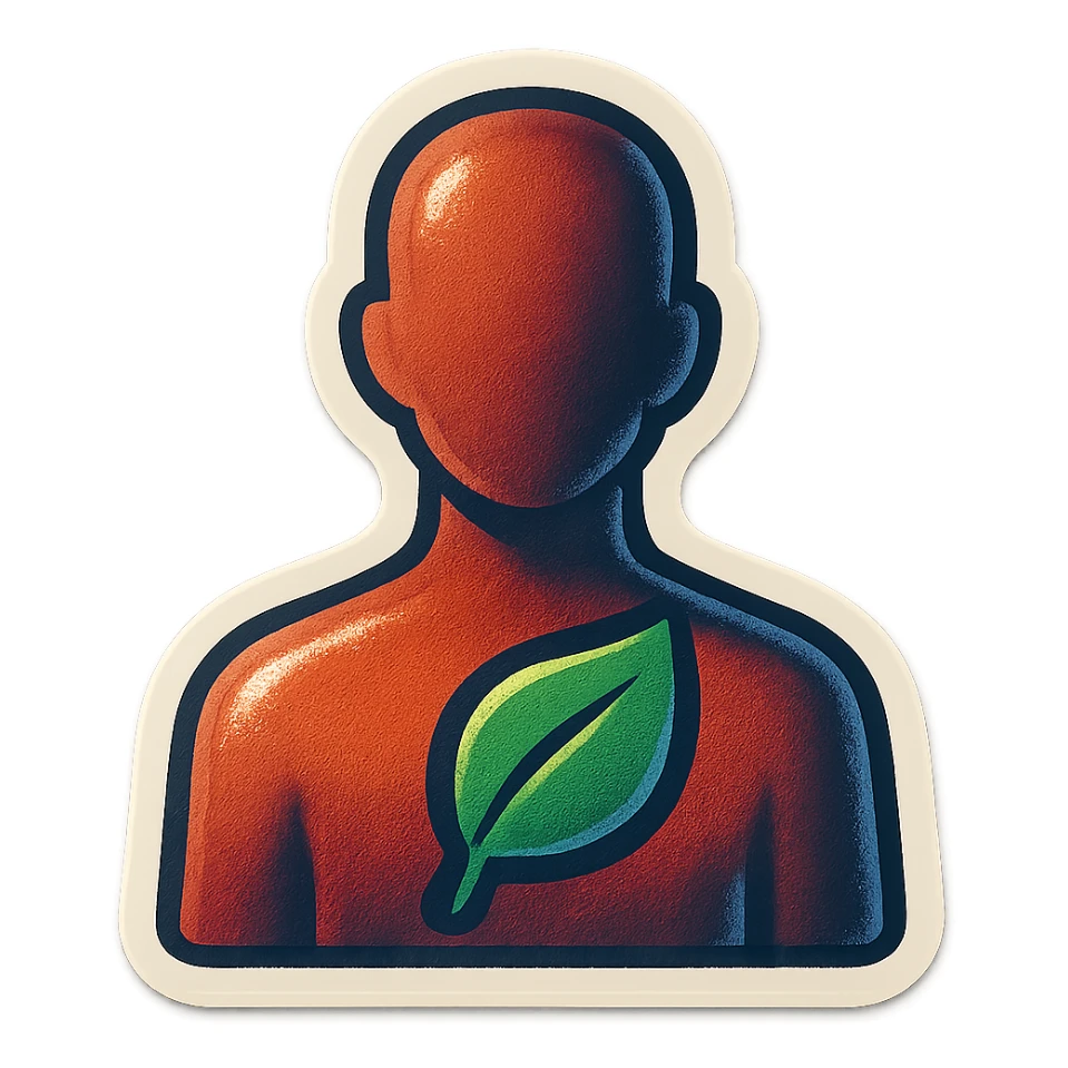 human silhouette or body with a leaf symbolizing mental health placed on the face or chest, retro stickers style, clear outlines, strong shadows and highlights, fun and not too complex, psychosomatics and psychology theme sticker