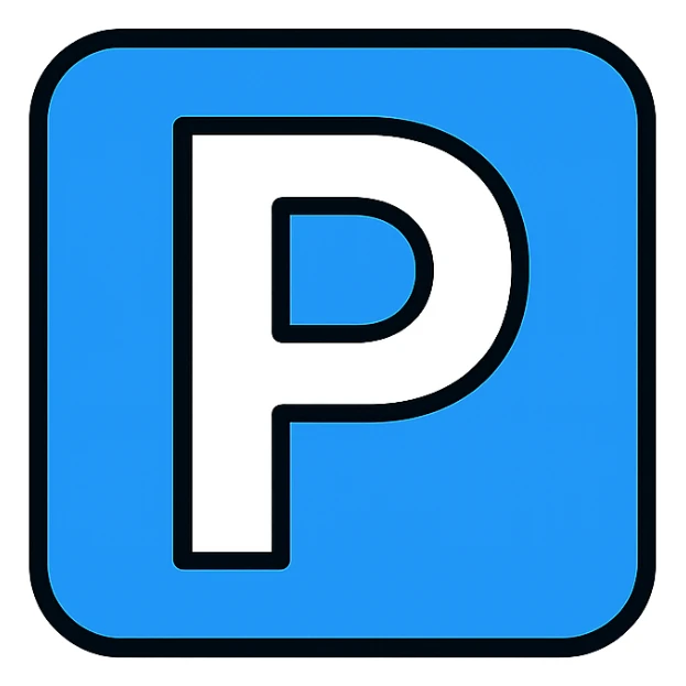 parking symbol, simple, clean, blue and white, universal icon style sticker